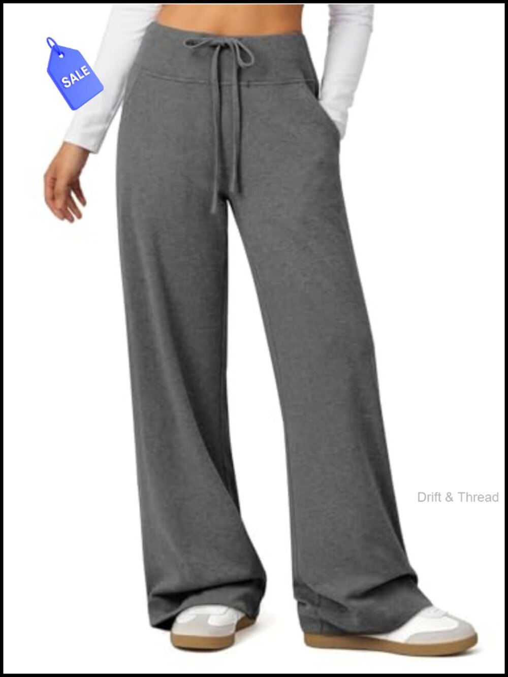 Wide Leg Sweatpants High Waisted Drawstring Lounge Pants with Pockets
